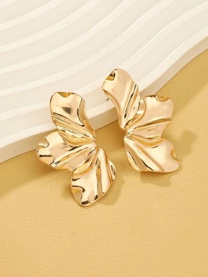 Demi-Fleur Plissée 45 × 25 mm – Boucles d’oreilles inox doré