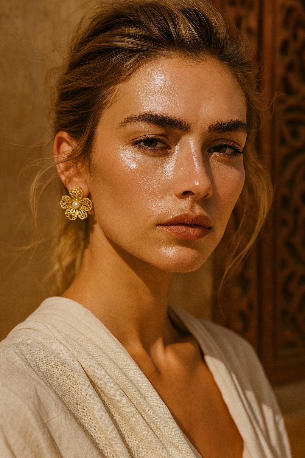 Fleur Filigranée – Boucles d’oreilles inoxydables avec perle nacrée