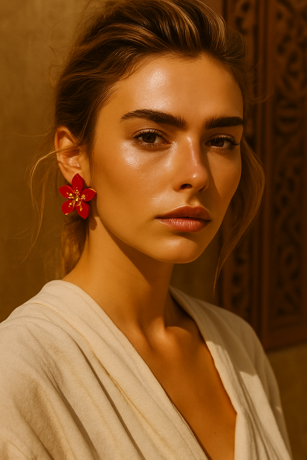Éclat Rouge – Boucles d’oreilles fleur de cerisier inoxydables