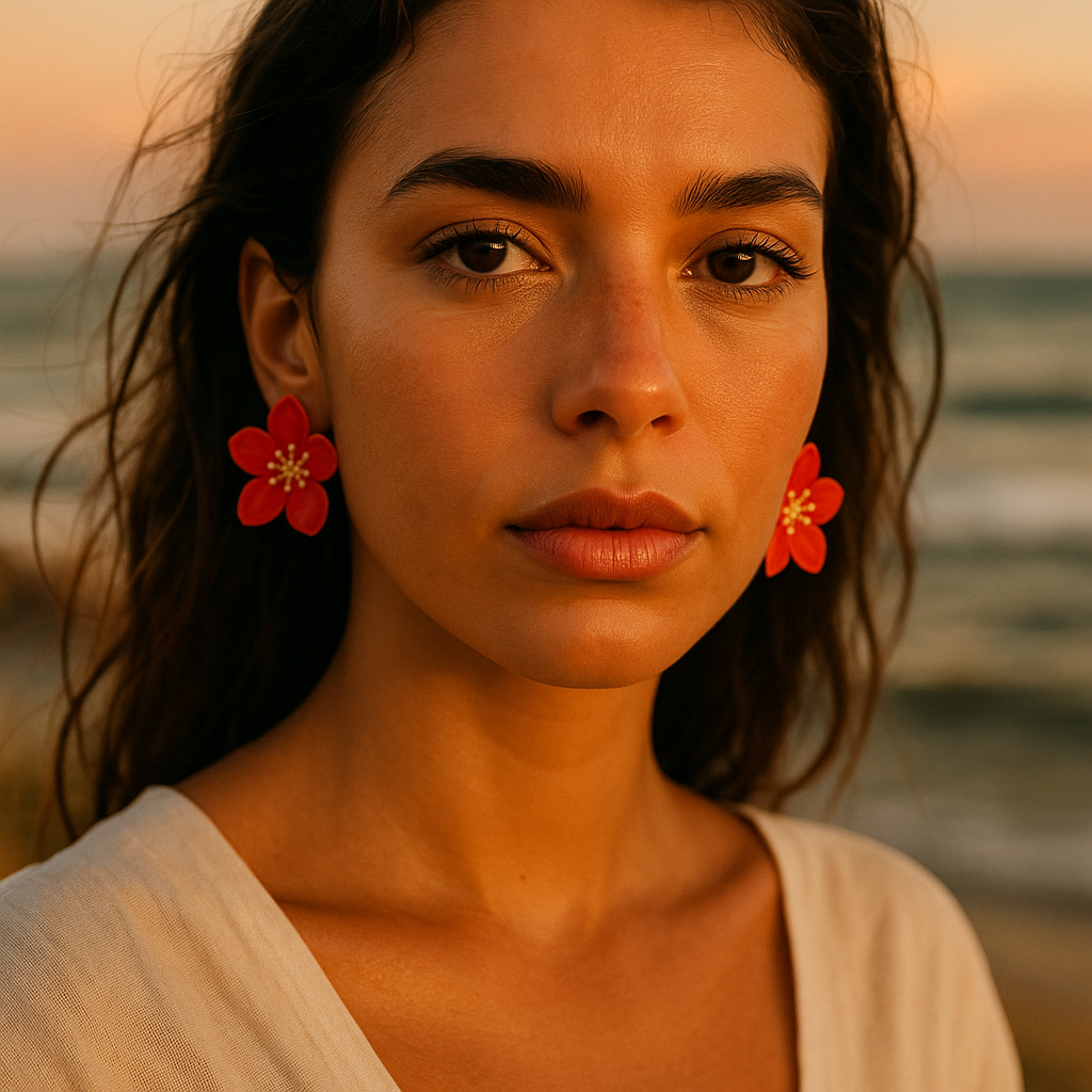 Éclat Rouge – Boucles d’oreilles fleur de cerisier inoxydables