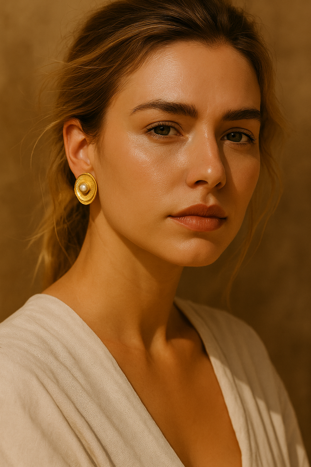 Éclat Vintage – Boucles d’oreilles fleur dorée et perle nacrée en acier inoxydable