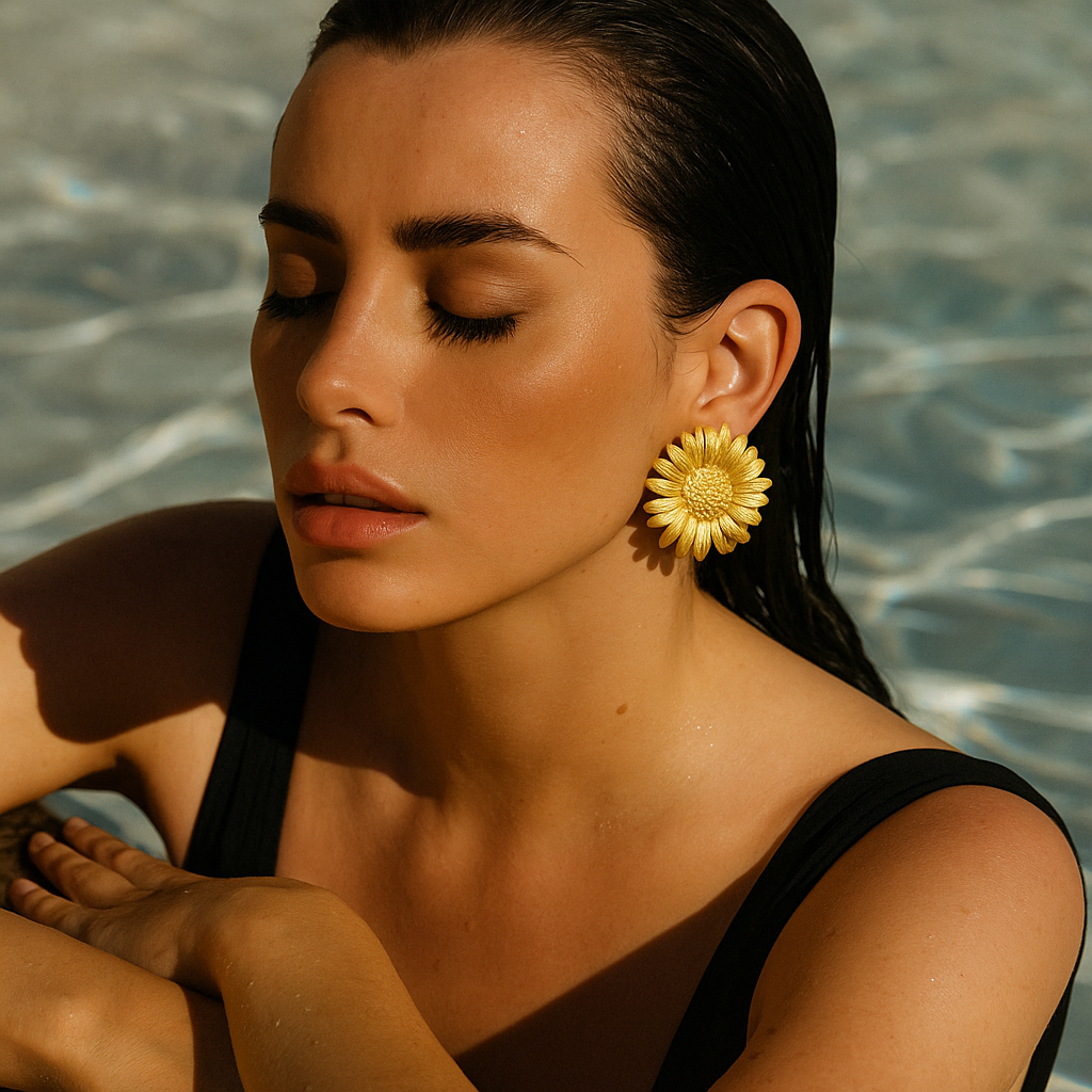 Marguerite du Duo – Boucles en résine & Clips dorés inox — deux styles