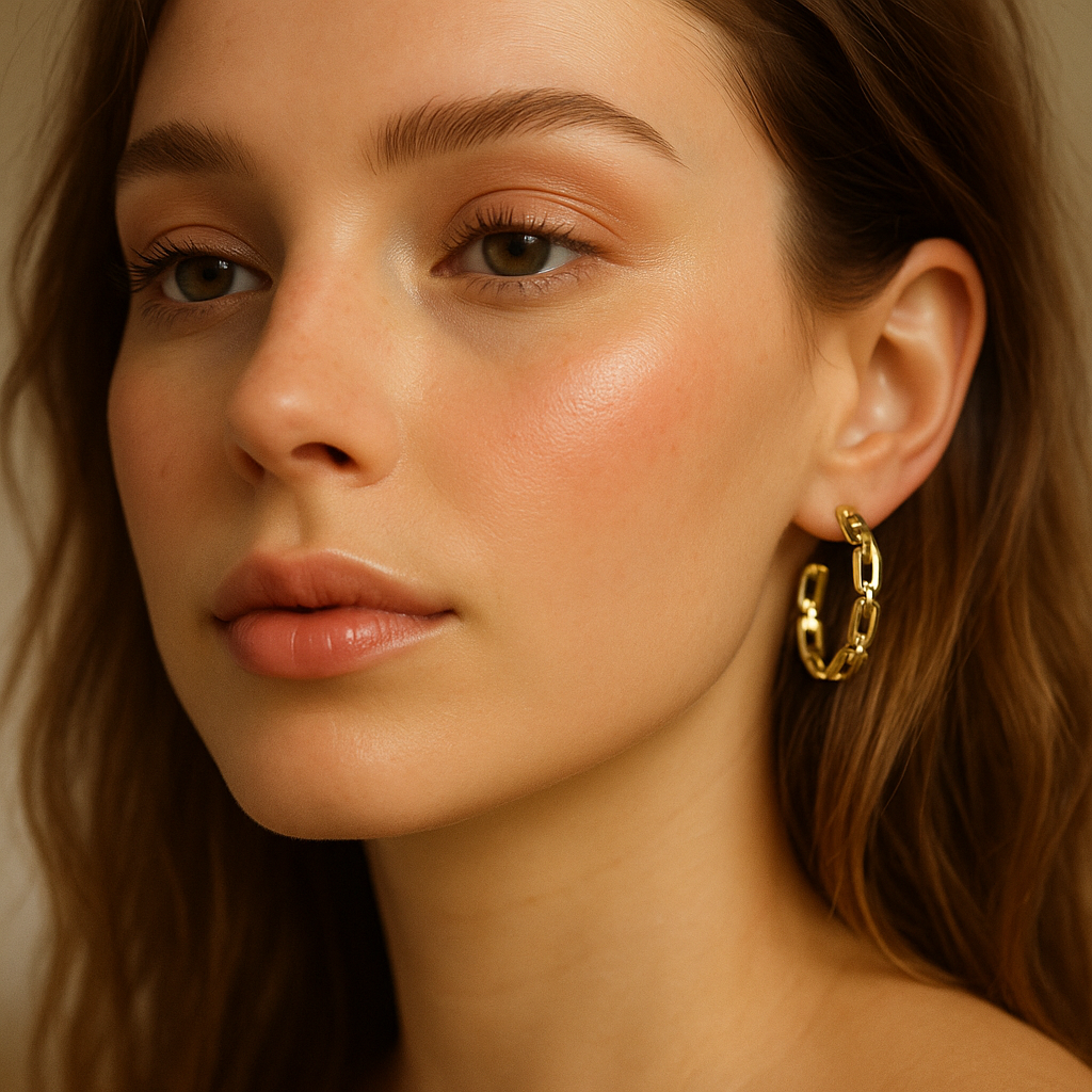 Créoles Maillons & Strass 31 mm – Boucles d’oreilles inox doré