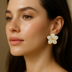 Fleur Époxy Blanche 30×26 mm – Boucles d’oreilles inox doré