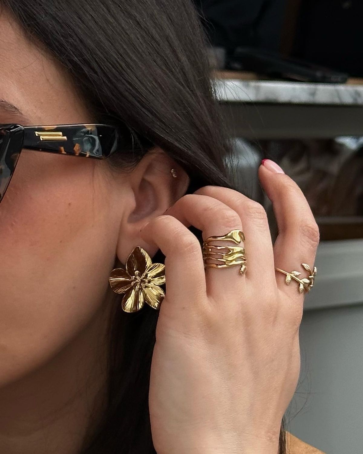 Fleur de Cerisier 30 mm – murmure -Boucles d’oreilles inoxydables (doré & argent)