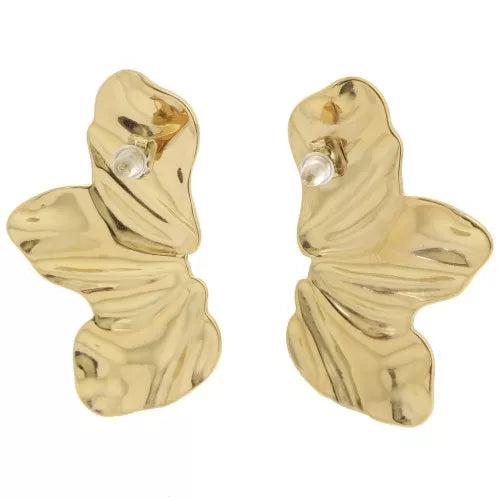 Demi-Fleur Plissée 45 × 25 mm – Boucles d’oreilles inox doré