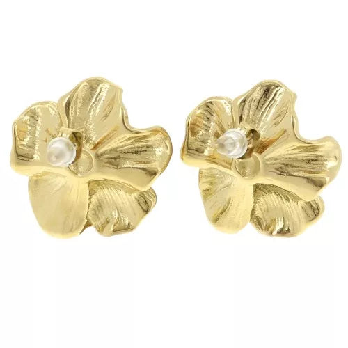 Fleur Nacrée 24 mm – Boucles d’oreilles inox doré