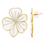 Fleur Époxy Blanche 30×26 mm – Boucles d’oreilles inox doré