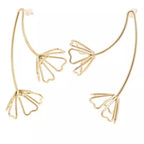 Éclats suspendus – Boucles d’oreilles Fleur 3D en acier inoxydable doré