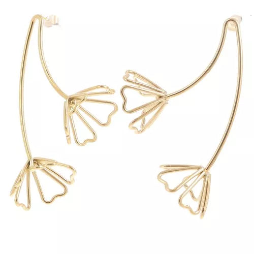 Éclats suspendus – Boucles d’oreilles Fleur 3D en acier inoxydable doré