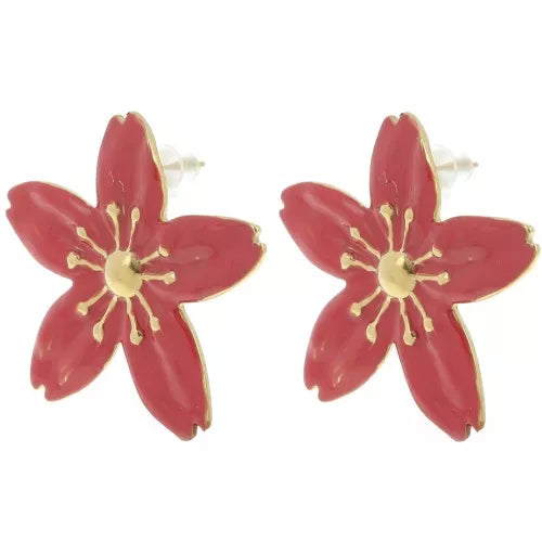 Éclat Rouge – Boucles d’oreilles fleur de cerisier inoxydables