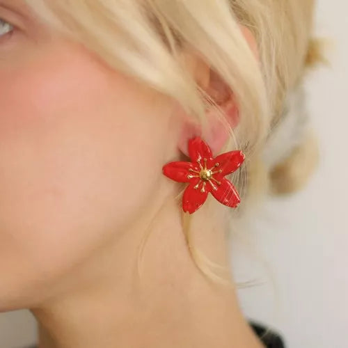 Éclat Rouge – Boucles d’oreilles fleur de cerisier inoxydables