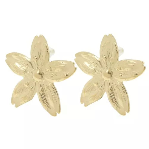 Fleur de Cerisier 31×33 mm – Boucles d’oreilles inoxydables doré