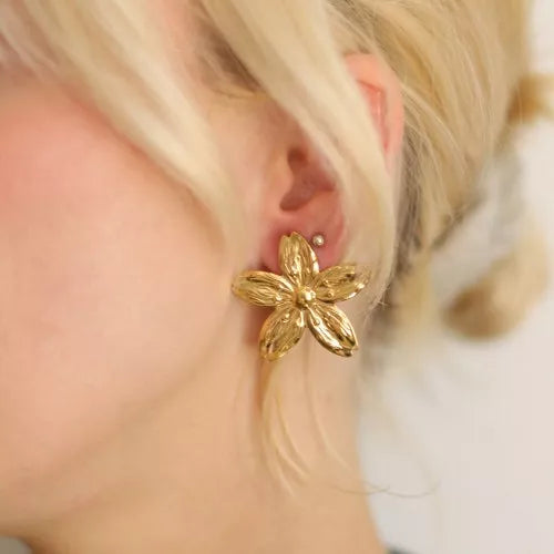 Fleur de Cerisier 31×33 mm – Boucles d’oreilles inoxydables doré