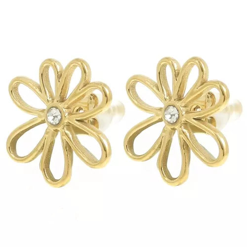 Fleur Ajourée 16 mm – Créoles zirconium inox doré