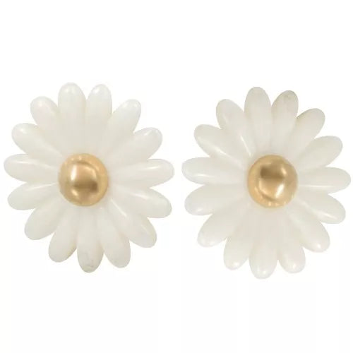 Marguerite du Duo – Boucles en résine & Clips dorés inox — deux styles