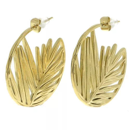 Créoles Palme Dorée 30 mm – Acier inox 316 L