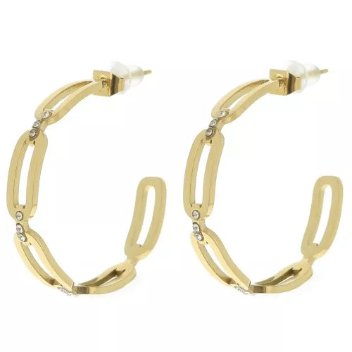 Créoles Maillons & Strass 31 mm – Boucles d’oreilles inox doré