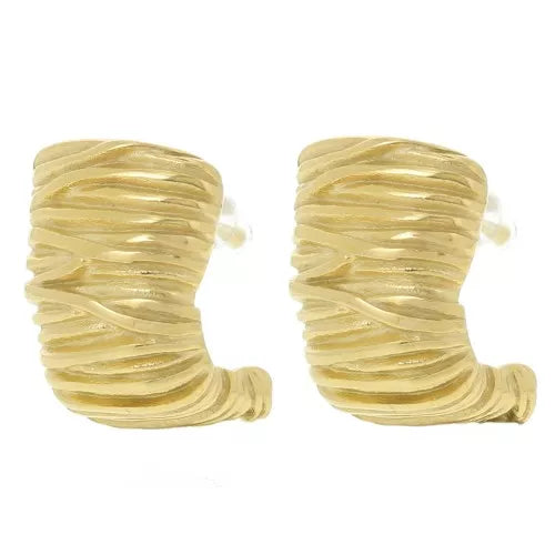 Lueurs Éternelles – Demi-Créoles Plissées en Acier Doré 20 mm